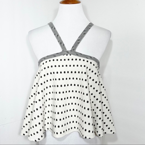 SOLD-Anthropologie Polka Dot Retro Halter Cream and Black Sleeveless Top - Picture 9 of 12